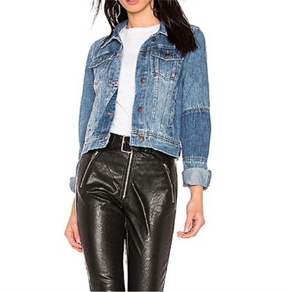 Free People Rumors Patchwork Two-Tone Denim Jean Jacket Women's Size XSmall